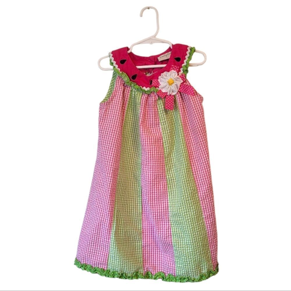 Emily Rose Girl's Pink & Green Seersucker Watermelon Dress Size 6